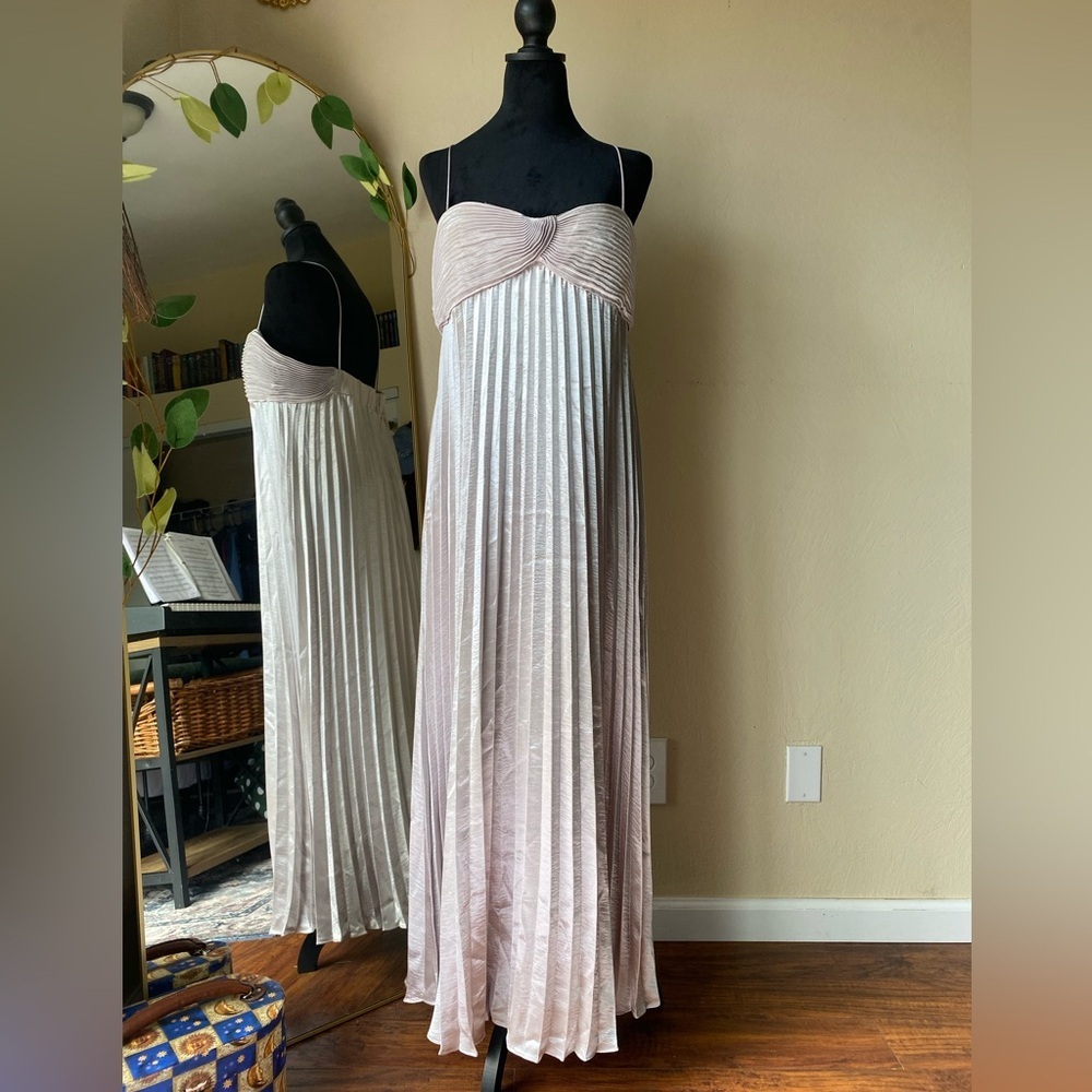 silver lamé maxi dress Rebecca Taylor pleated  size 14 nwt mermaidcore